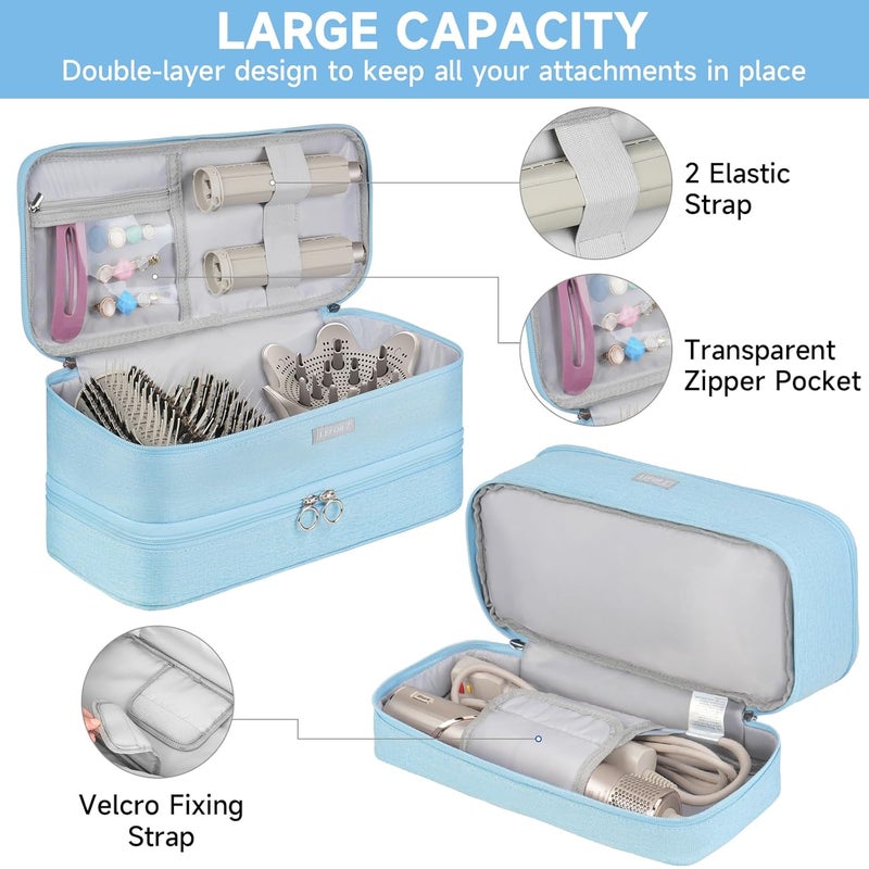 LEFORZ Travel Carrying Case Compatible with Shark Flexstyle/FlexFusion/Hair Dryer,Double-Layer Hair Hot Tools Storage Bag Fits for Dyson Airwrap Styler/Supersonic Hair Dryer and Attachments,Blue-Bag Only - Image 3
